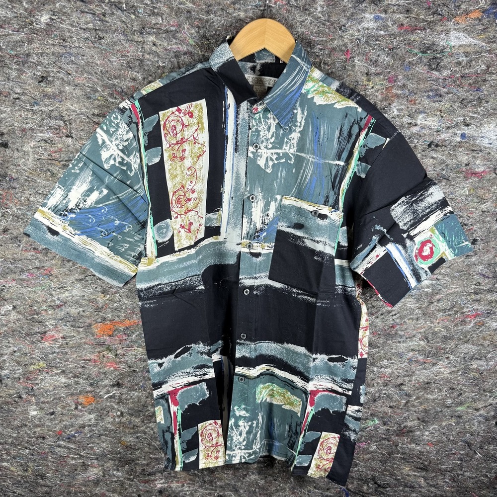 Vintage Expressions Worldwide Shirt Mens Small Abstract Art Print 90s‎